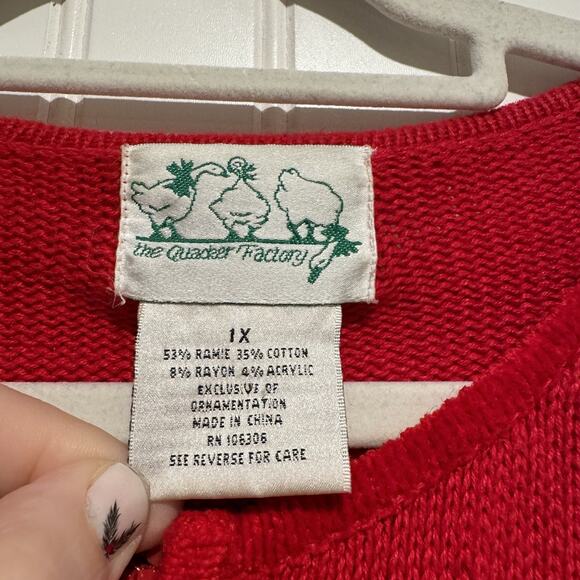 Quacker Factory Red Reindeer Christmas Cardigan Sweater Plus Size 1X - Picture 4 of 6